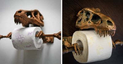 This T-Rex Skeleton Toilet Paper Holder Is Perfect For Dino Lovers