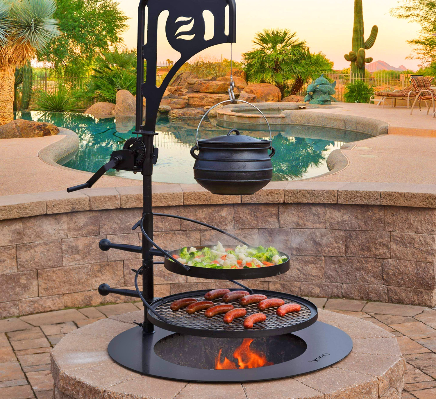 Fire Pit Tripod With Adjustable Hanging, Fire Pit With Adjustable Grate