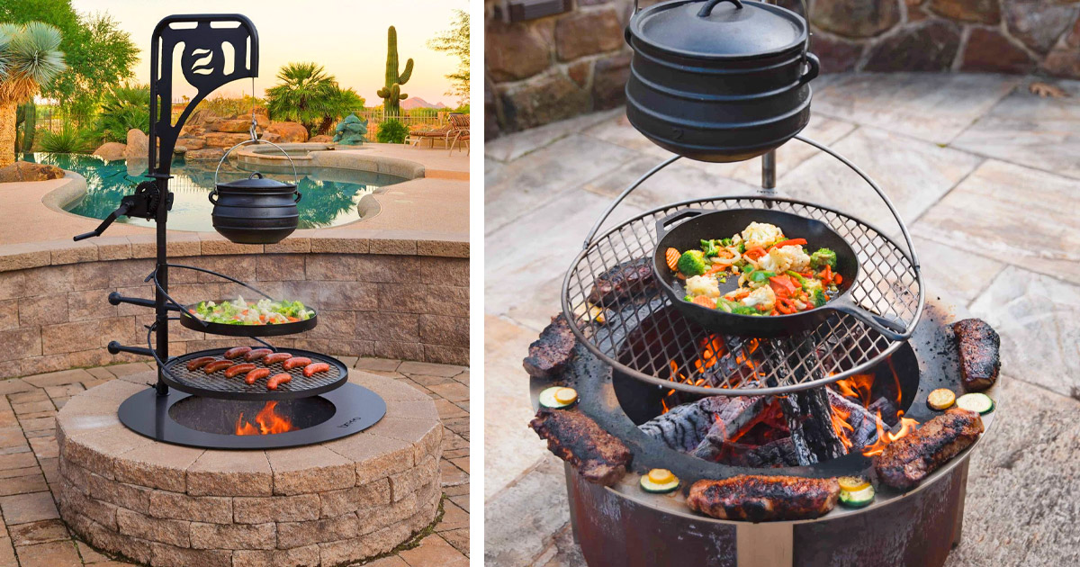 This Ultimate Campfire Grill Turns Your Fire Pit Into A Tiered Cooking Machine With A Winch
