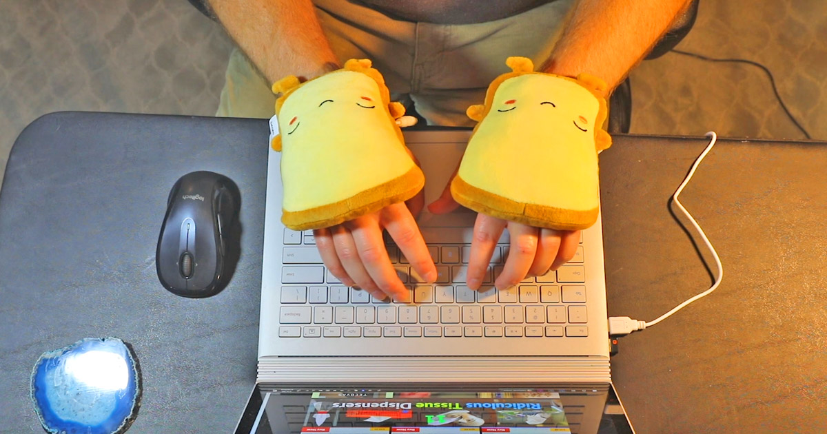 1 Pair Cute Toast USB Hand Warmers Heating Gloves Half Wearable Fingerless UK 