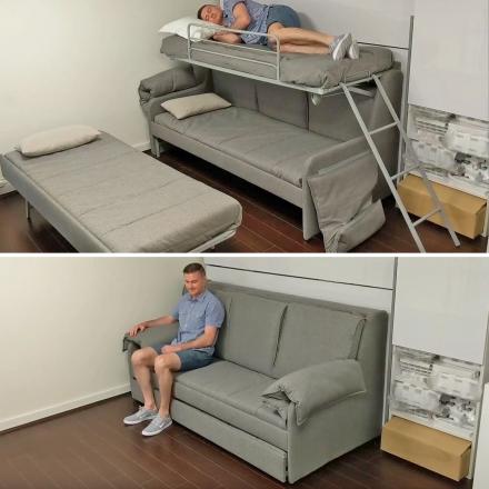 Couch converts outlet to bunk bed