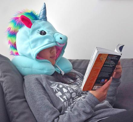 Hooded unicorn 2024 travel pillow