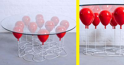 This Incredible UP-Inspired Table Is Made To Look Like Balloons Are Holding Up The Glass Tabletop