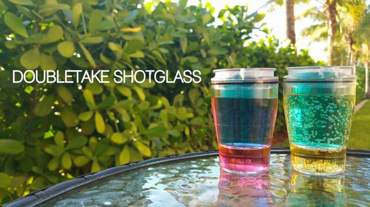 DoubleTake Shot Glass - Shot glass with second container for shot chaser - release finger hole to drink chaser
