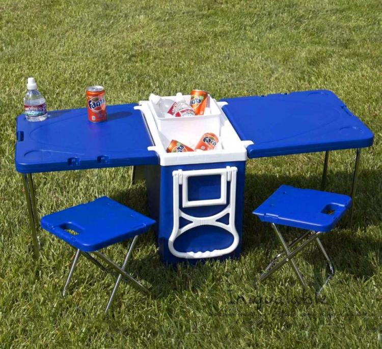 Cooler With Fold-out Table and Chairs - Mini Picnic Table Cooler