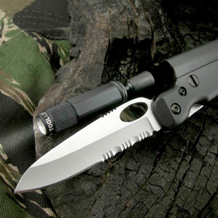 Tactical Knife With Integrated Flashlight and Alert Whistle