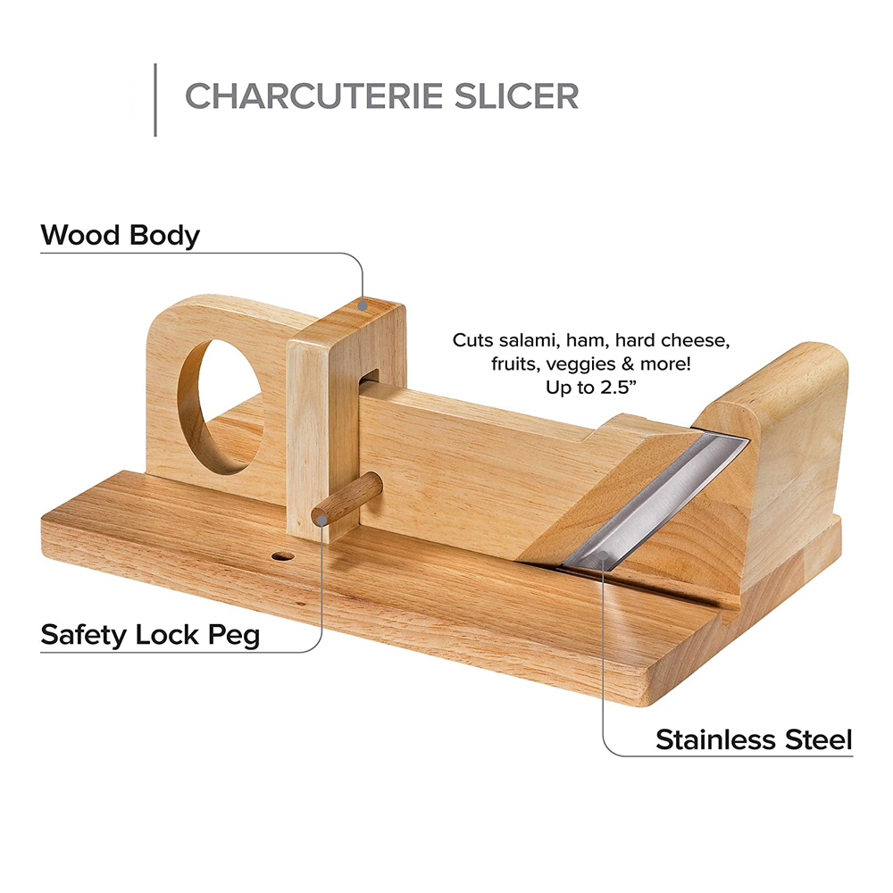 WOODEN sausage slicer - stainless steel double blade