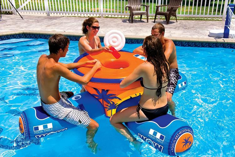 This Floating 4-Person Table With A Cooler In The Center