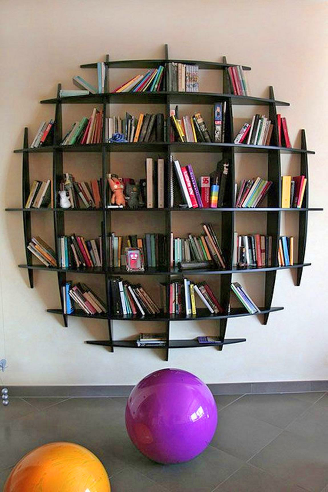 3D Sphere Bookshelf Looks Like It's Sinking Into Your Wall - Curved Circular Wooden Bookshelf