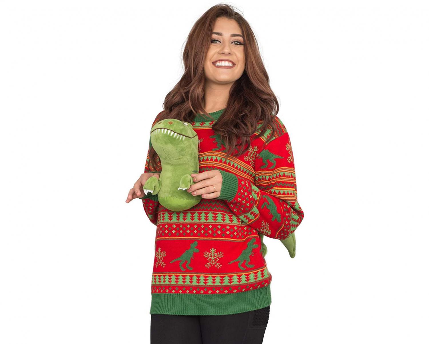 T Rex Christmas Sweater - amtrak-spending