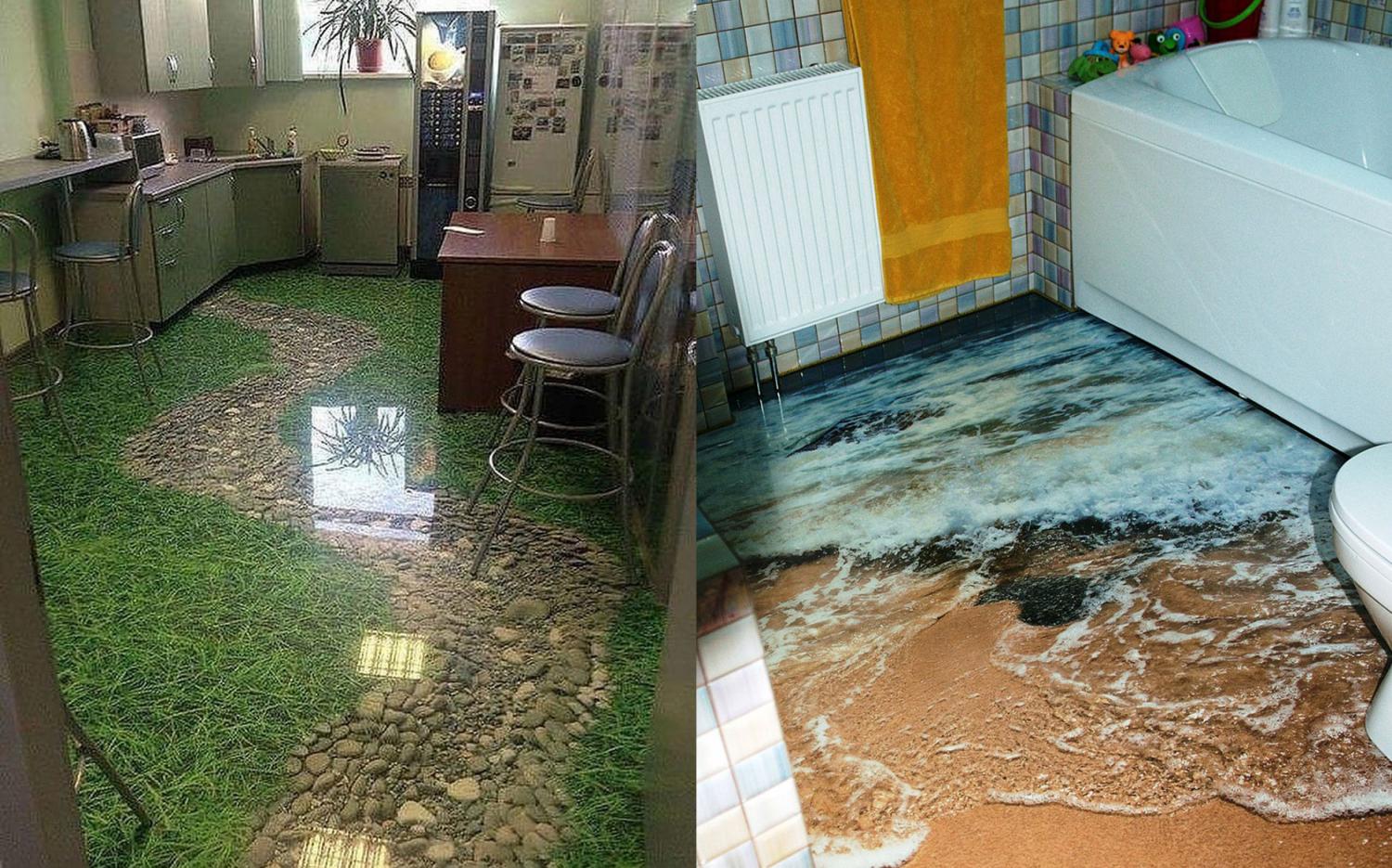 3D Epoxy Floors That Will Turn Your Room Into a Beach - illusion 3d flooring