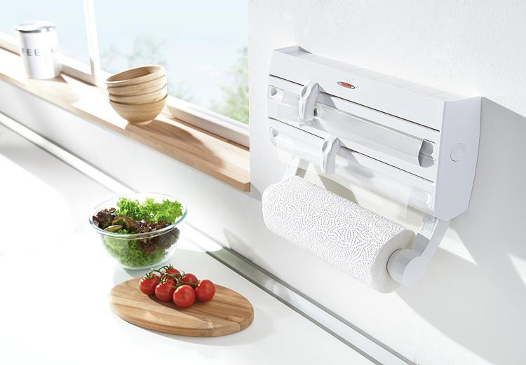 4-in-1 Roll Holder For Plastic Wrap, Tinfoil, and Paper Towels - Leifheit 25771 Kitchen roll holder