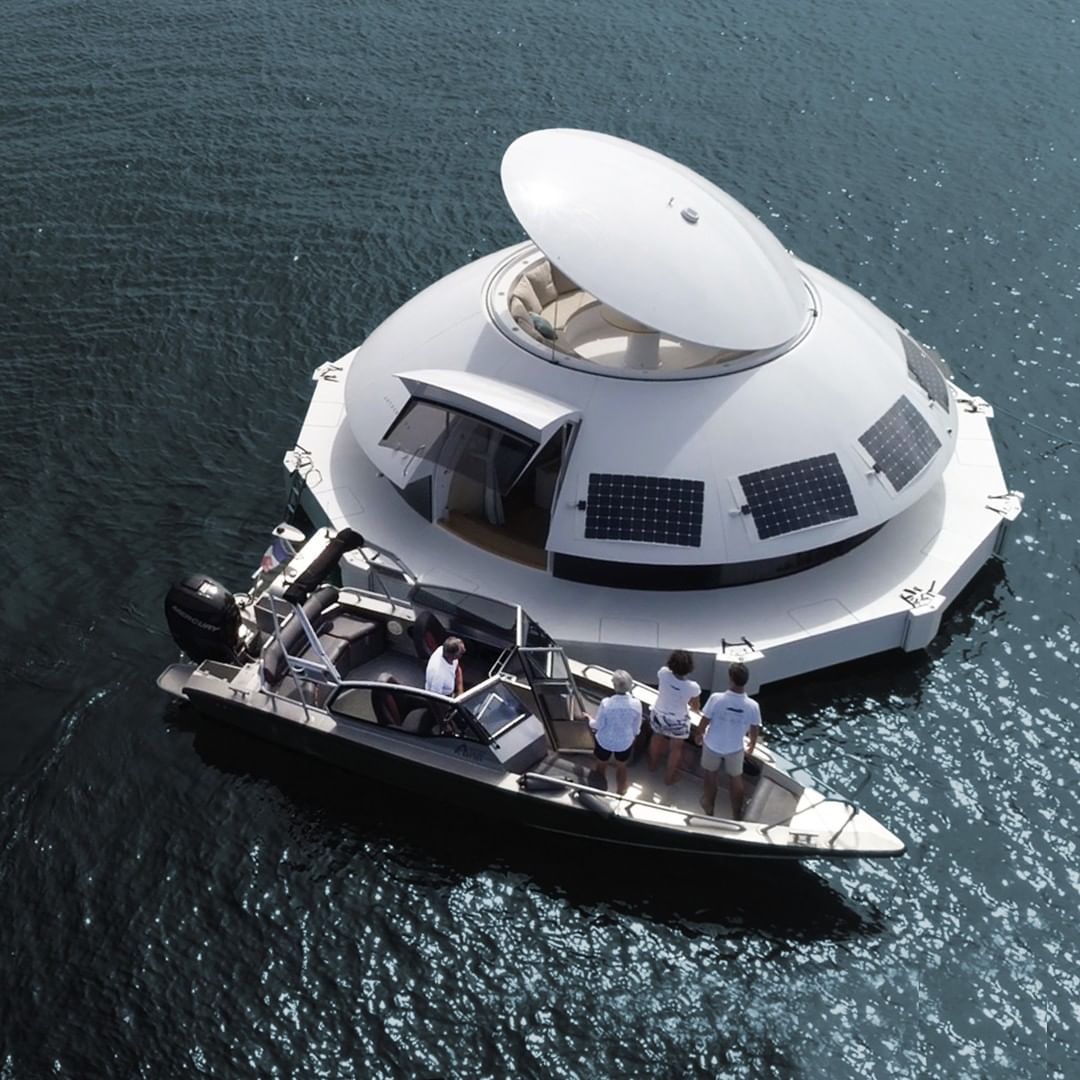 Anthenea Solar Powered Luxury Floating Hotel Suite - UFO-shaped saucer boat home