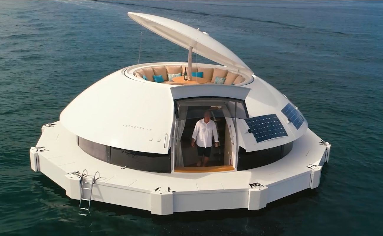 Anthenea Solar Powered Luxury Floating Hotel Suite - UFO-shaped saucer boat home