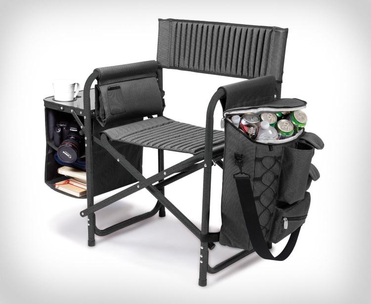 Backpack Chair With Cooler And Side Table - Folding chair backpack with integrated shelves, cooler, and table