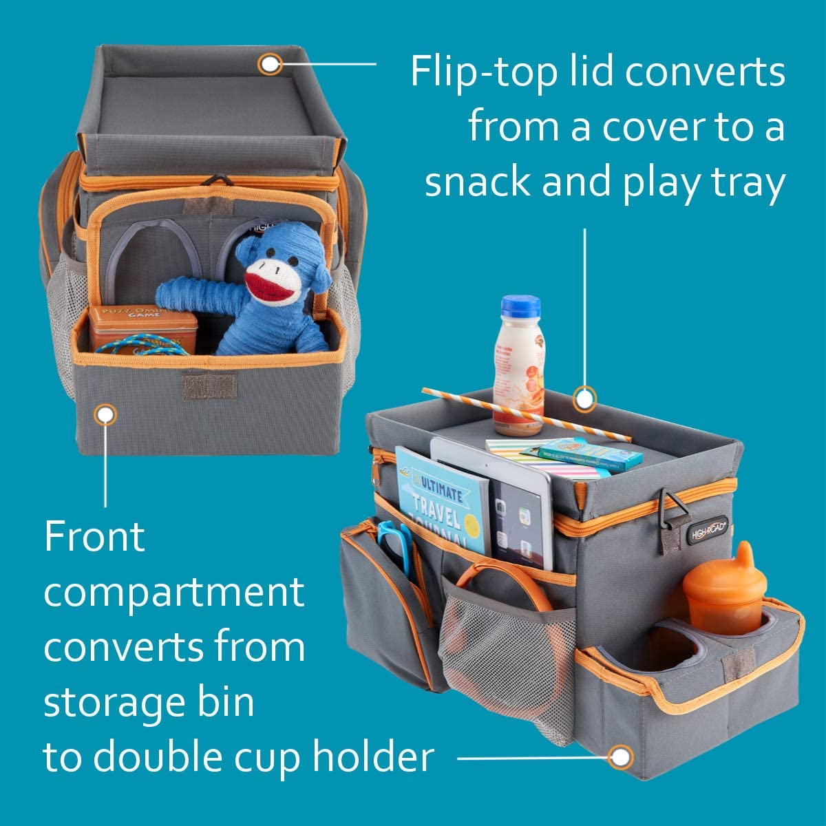 High Road Car Organizer for Kids with Cooler and Snack Tray