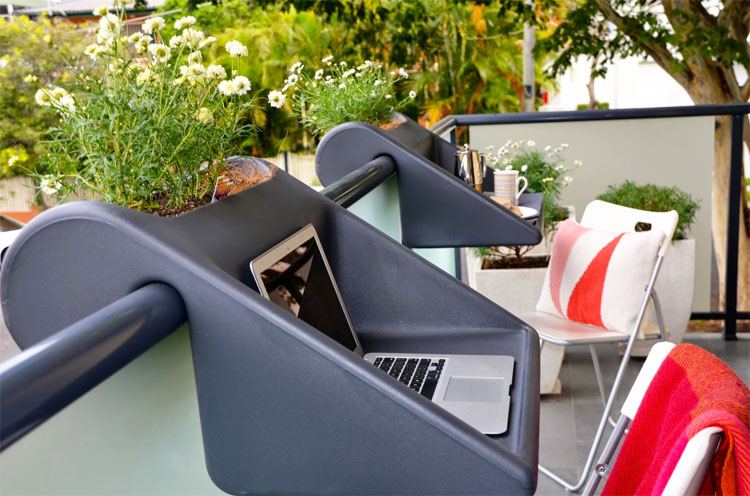 BalKonzept Balcony Desk - Mini Desk hangs over balcony fence