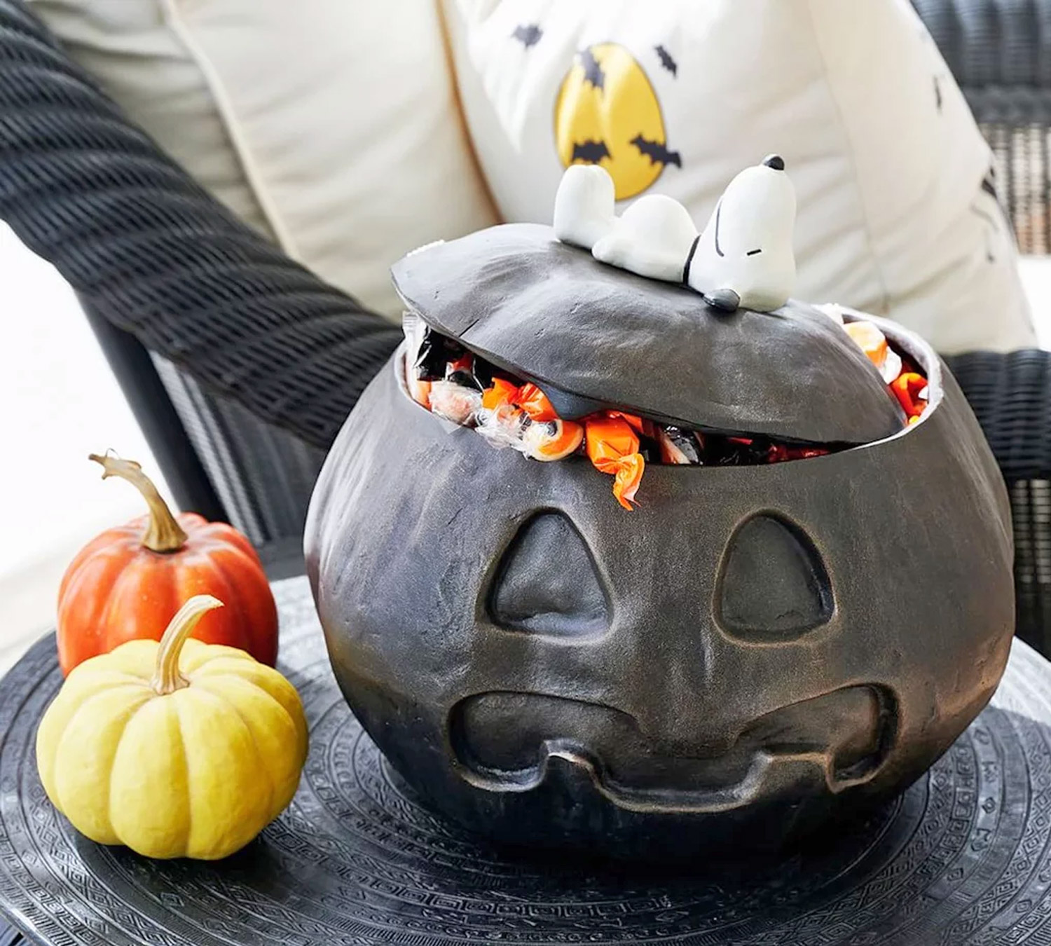 Metal Pumpkin Shaped Halloween Candy Bowl