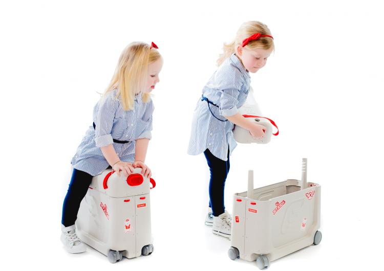 BedBox Rideable Child Luggage - Kids Carry-on acts as plane seat bed