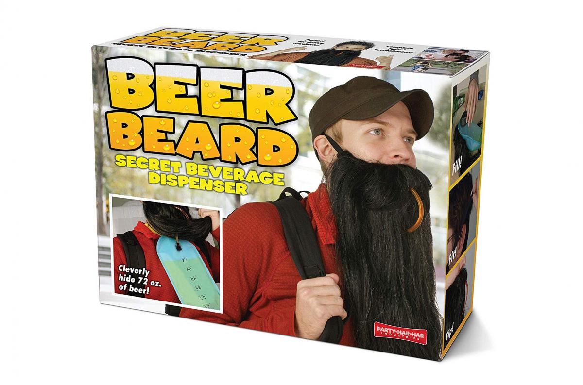 Fake Beard Lets You Hide Beer Inside Of It For Drinking On The Go - Beer Beard Funny Prank Box