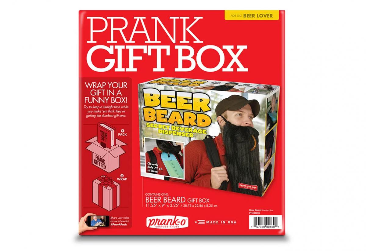 Fake Beard Lets You Hide Beer Inside Of It For Drinking On The Go - Beer Beard Funny Prank Box