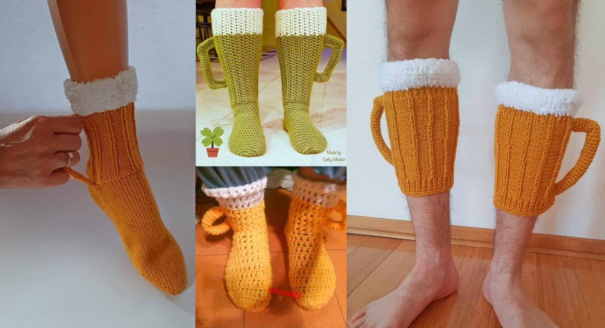 Knitted Beer Mug Socks With 3D Handle - Funny Oktoberfest beer socks