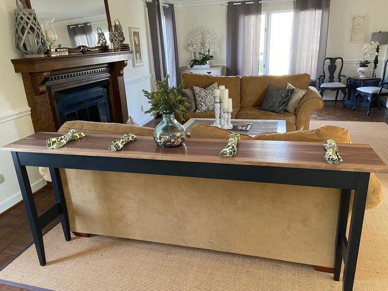 These Behind The Couch Tables With, Console Table With Stools Behind Couch