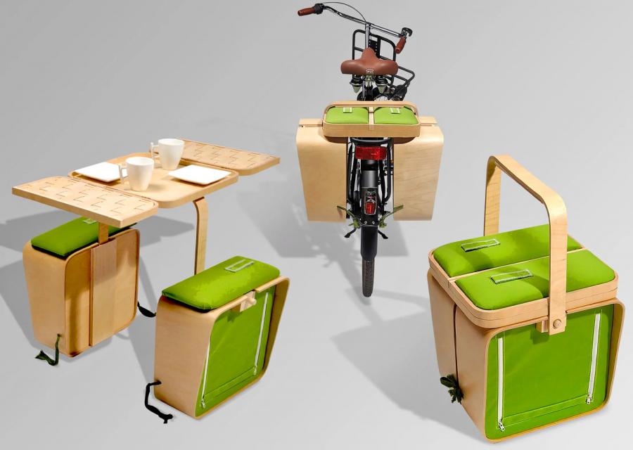 Bicycle Mounted Picnic Basket That Transforms Into a Picnic Table With Chairs
