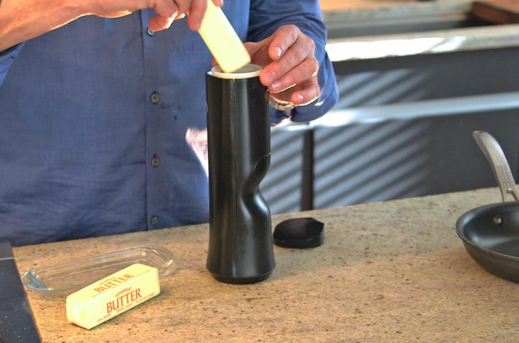 Biem Butter Spray Canister - Butter Sprayer Melts brick of butter for spraying - Shark Tank Butter Gadget
