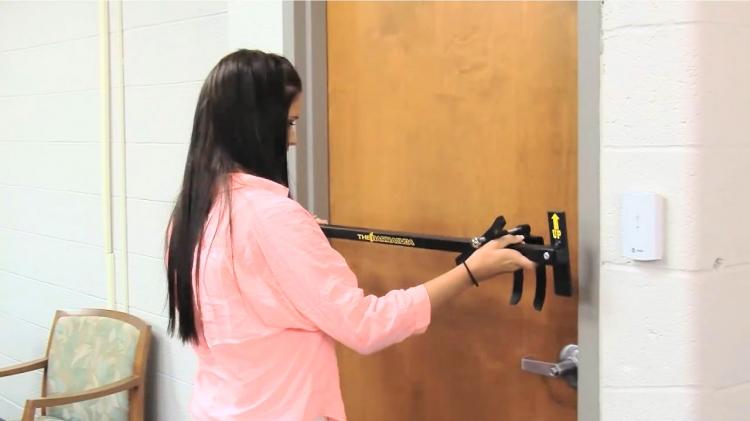 Bilco Intruder Defense System Locks Commercial Doors In Emergencies - School Door Emergency Lock