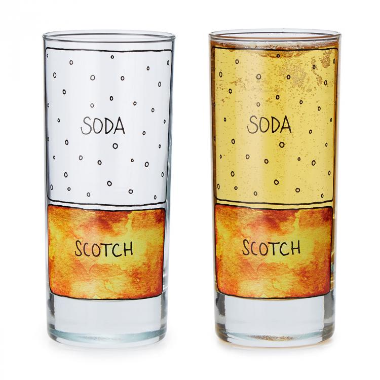 Bloody Mary Diagram Glassware - Set Of 2 - Bloody Mary Glasses, Cocktail/Bar Glasses, Unique Cocktail Glasses