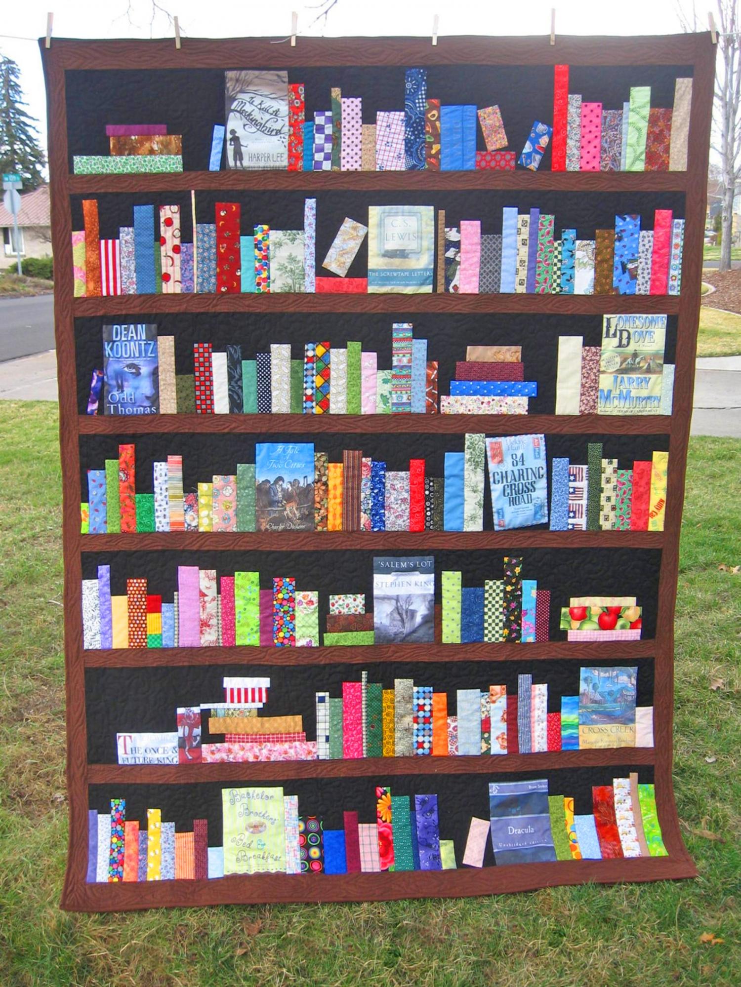 Custom Bookcase Quilt Customized With Your Favorite Books, Hobbies, and Family Photos