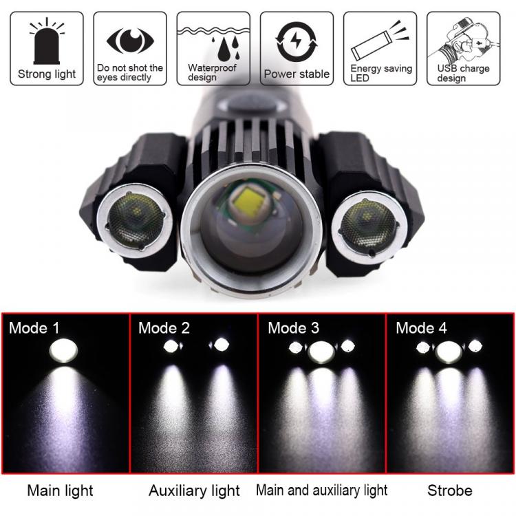 Borbede LED Flashlight with 3 Heads