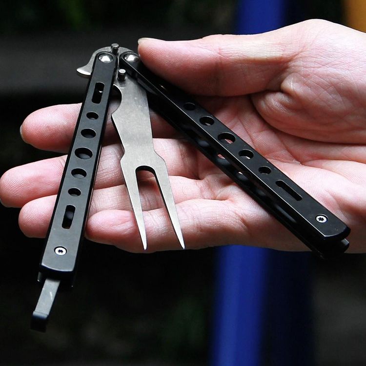 Tactical Butterfly BBQ Fork - Butterfly Knife BBQ Fork Tool With Bottle Opener