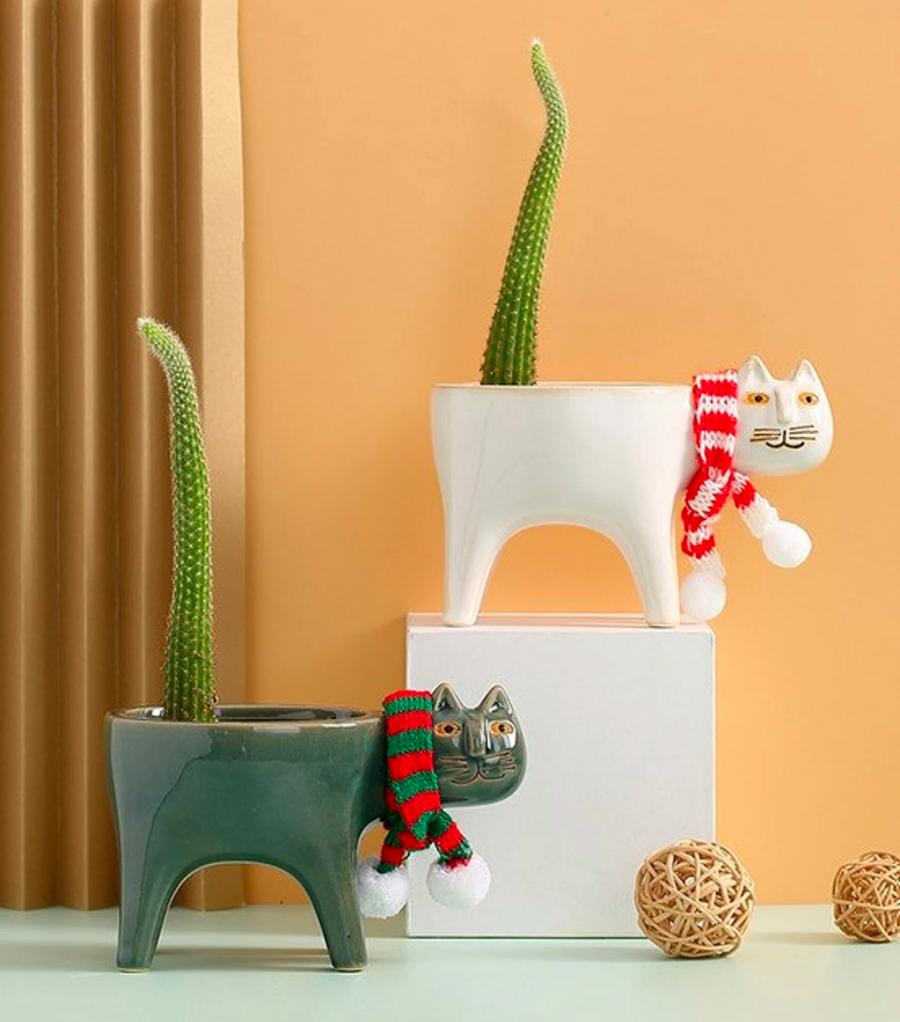 Cat Planters With Cactus tail
