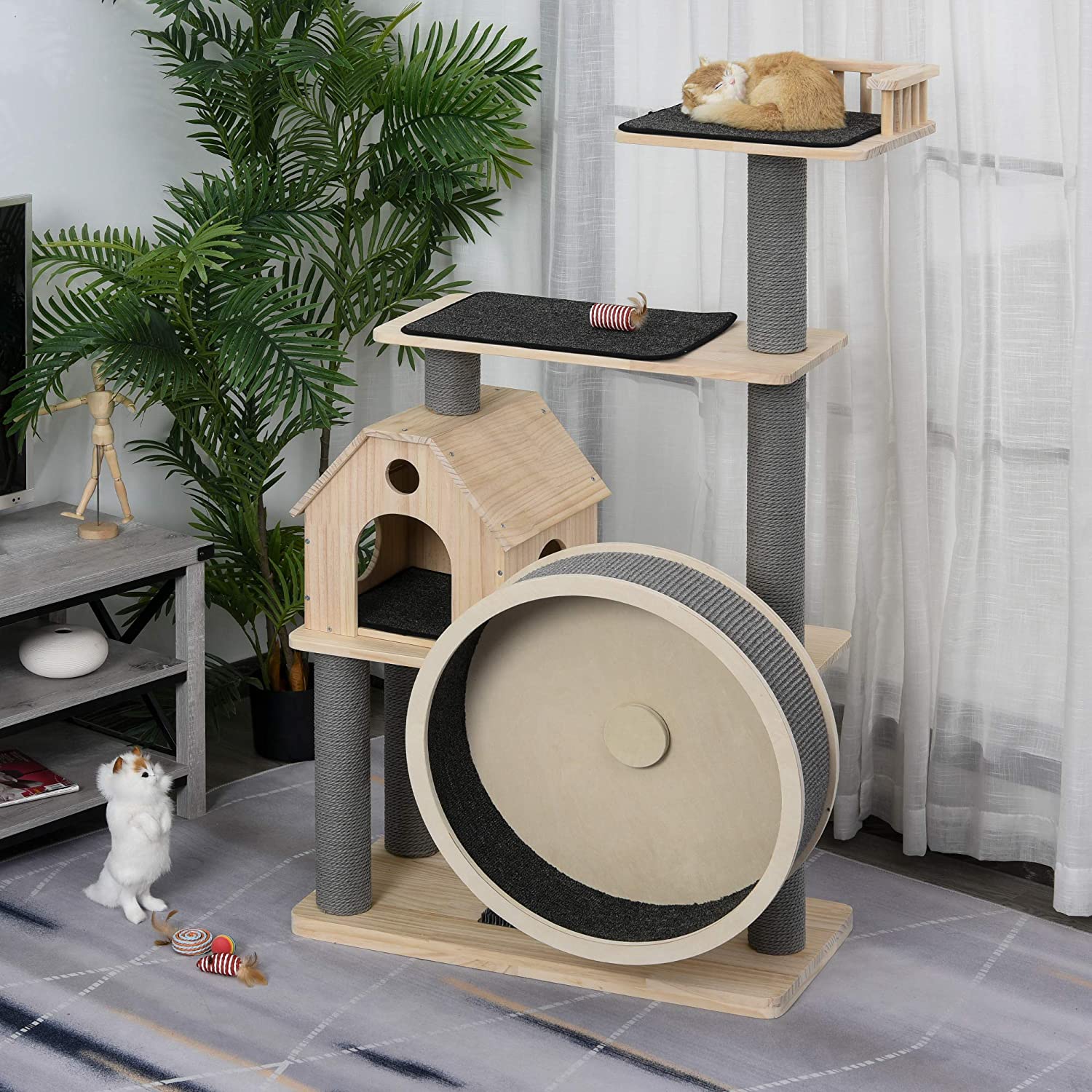 Cat Tower With Running Wheel - Cat tree with hamster wheel