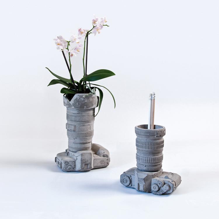 Cement DSLR Camera Shaped Vase or Desk Organizer - Seletti Cement Camera