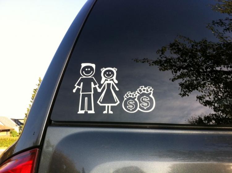 Childless Window Decal With Money Bags