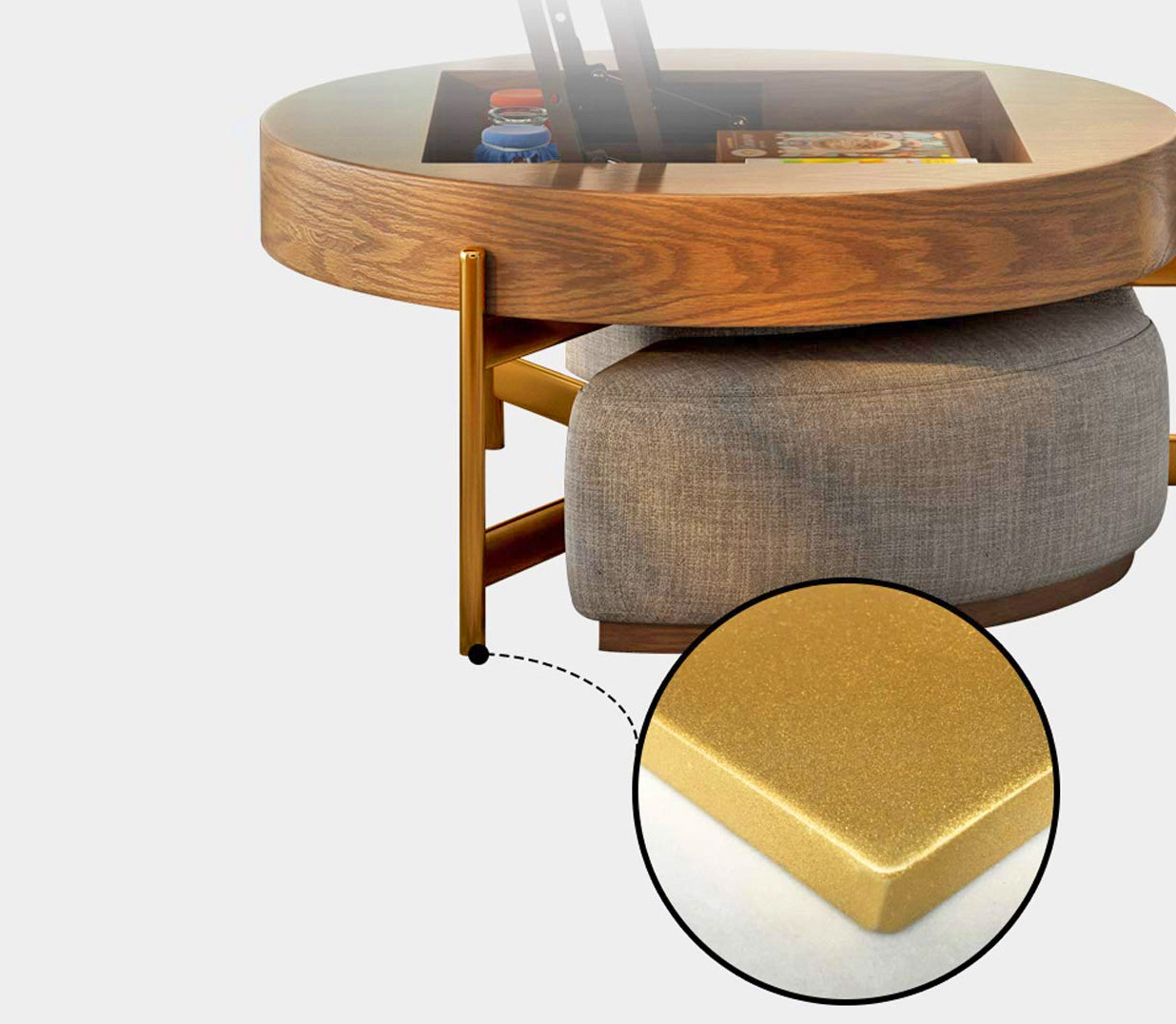 This Amazing Rising Coffee Table Has 3 Integrated Ottomans That Hide Underneath It