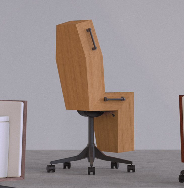 coffin-shaped office chair design wants workers to sit there, forever