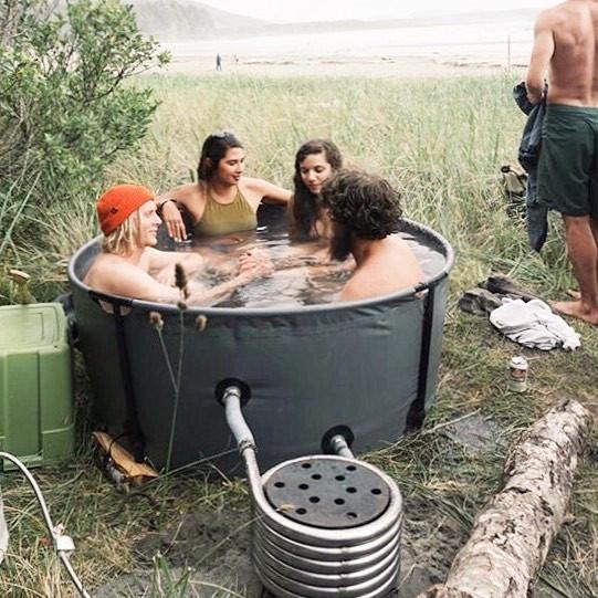 Collapsible Camping Hot Tub - Nomad Portable Tub and Fire Coil Hot Tub Heater