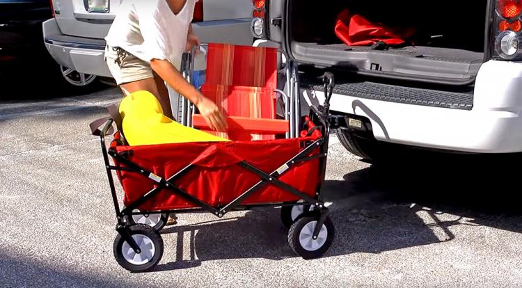MMQ Folding Collapsible Wagon Cart – 550 Lbs Capacity, 150L, Big Wheels, Portable For Camping, Gray