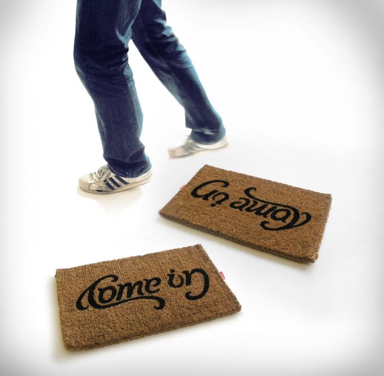 Come In Go Away Ambigram Doormat