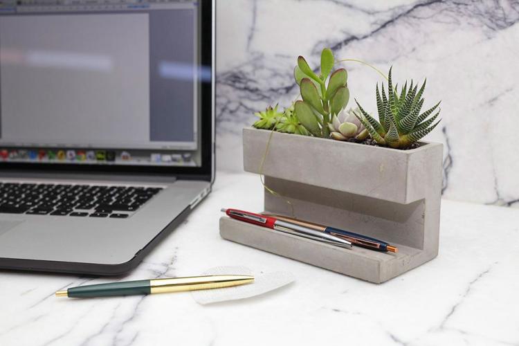 Concrete Desk Planter and Concrete Pen Holder - Classy Concrete Succulents Planter