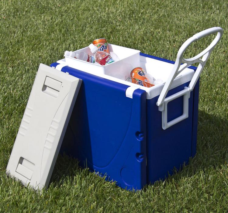 Rolling cooler with hot sale table and chairs