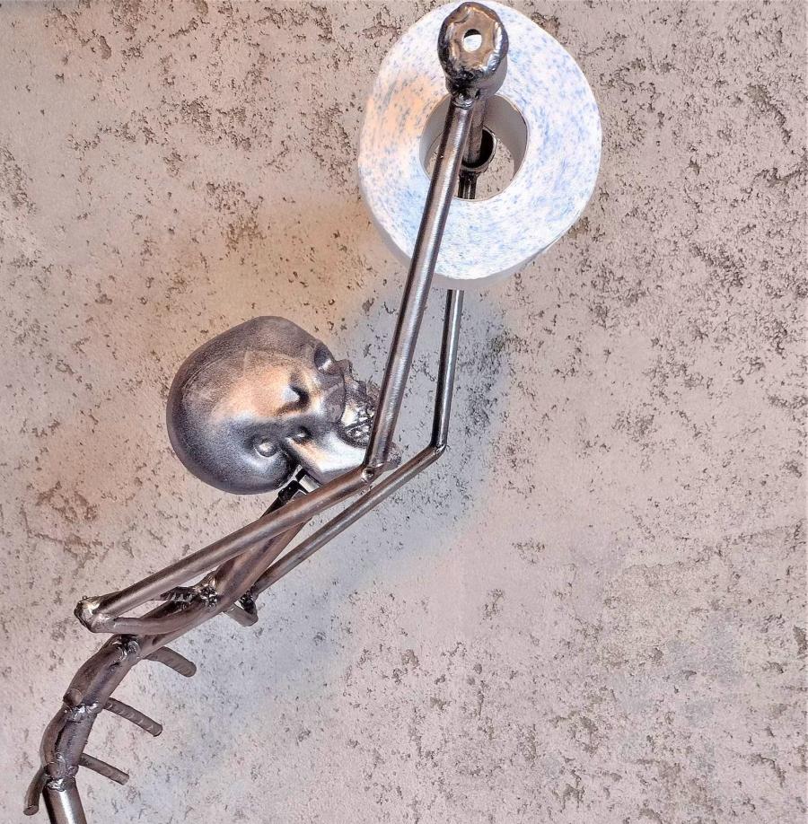 Creepy Metal Skeleton Toilet Paper Holder - your butt napkins my lord