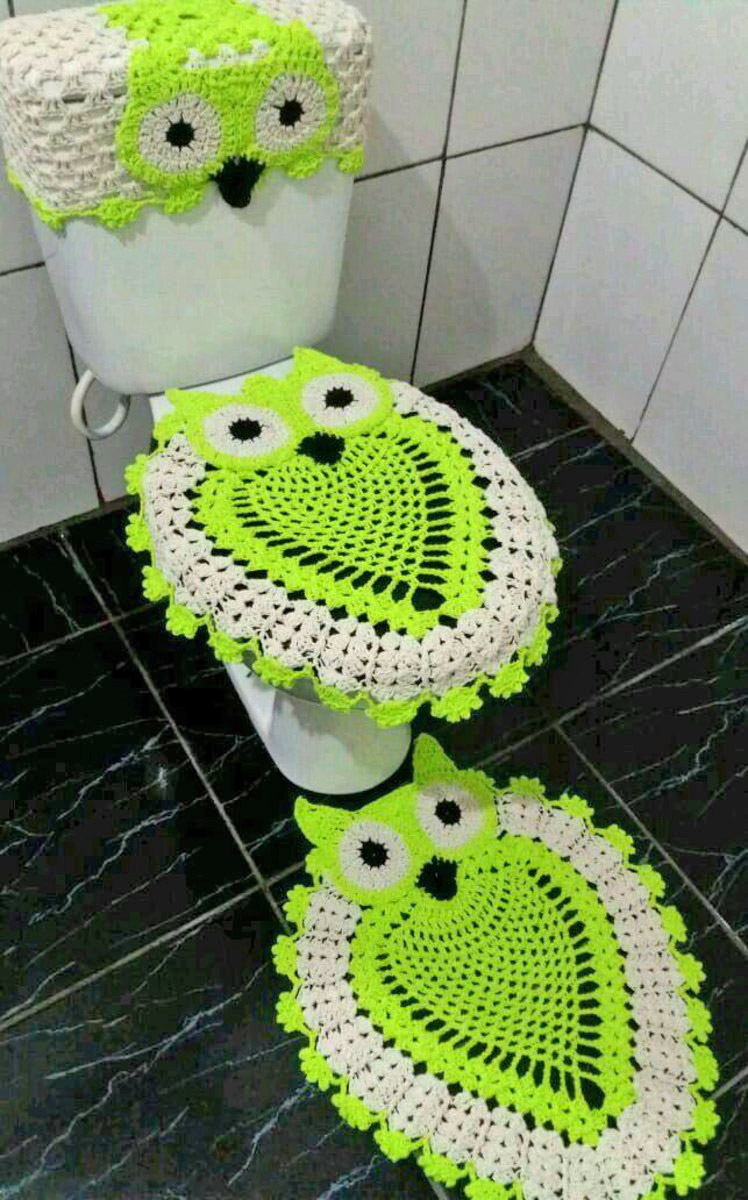 Crochet Owl Bathroom Set - Crochet Toilet Cover Set Shaped Like Owl