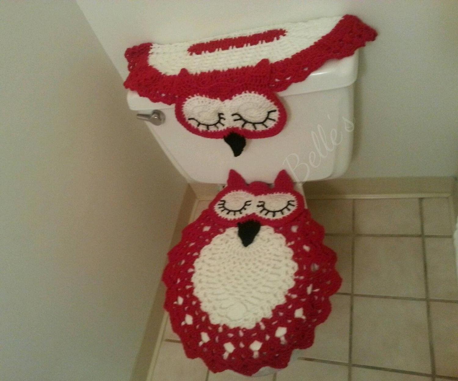 Sleepy owl crochet bathroom set