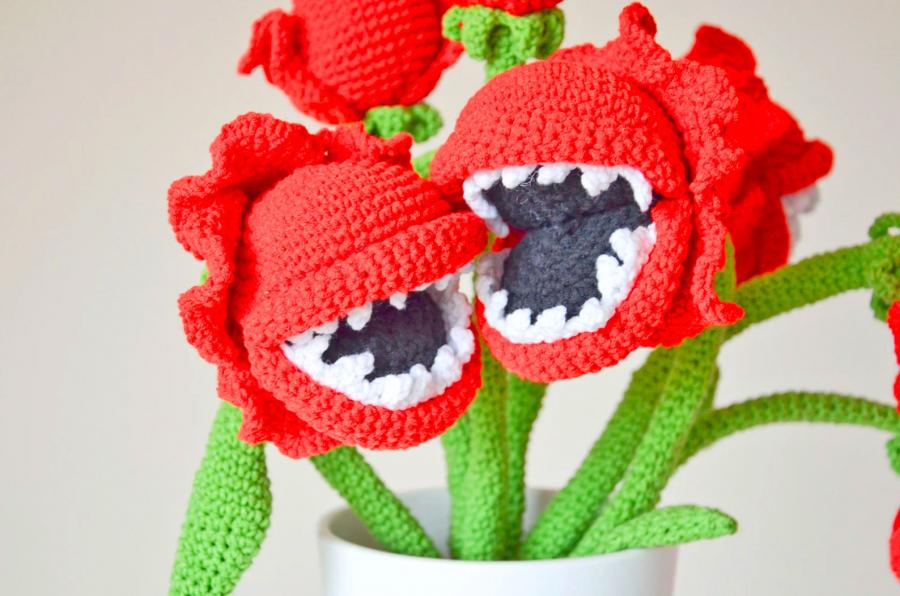 Crochet Piranha Plants Eating Mario