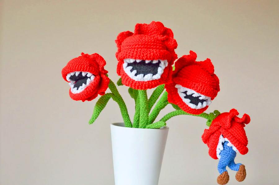 Crochet Piranha Plants Eating Mario